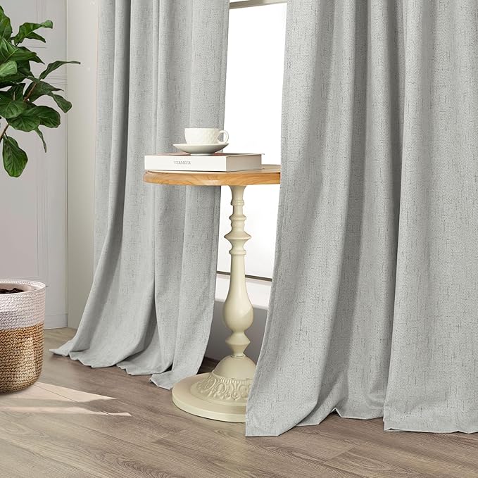 102 Inch Long Curtains Blackout Linen Cotton Textured Black Out Curtains Energy - Image 7