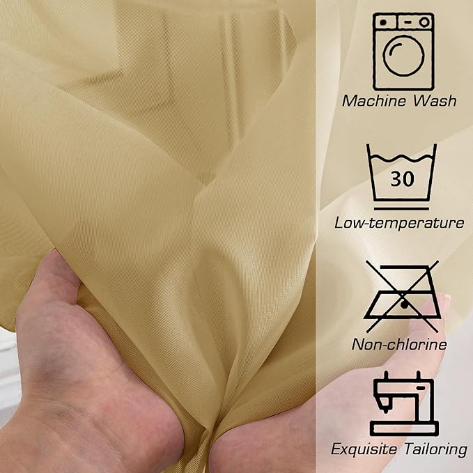 Simplebrand Gold Short Sheer Kitchen Cafe Curtains 36 x 36 Inch, 2 Panels - Image 7