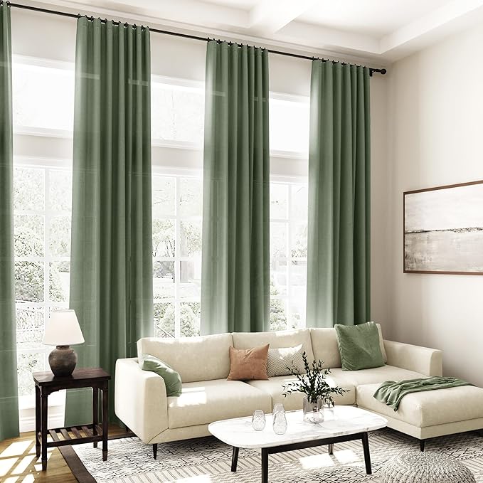 136 Inch Extra Long Curtain for Floor to Ceiling High Window Olive Green Linen - Image 6