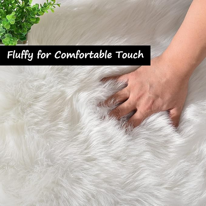 Goolela White Sheepskin Area Rug 8x10 Fluffy Fuzzy Furry Shag Rug - Image 3