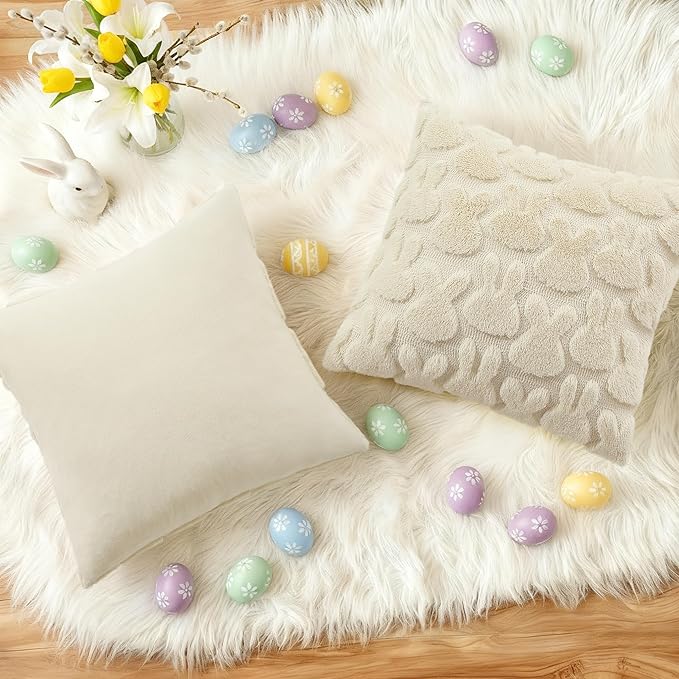 decorUhome Easter Bunny Pillow Covers 20x20 Inch Set of 2, Soft Plush Faux Wool - Image 5
