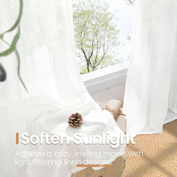 BGment White Linen Curtains 54 Inch Length - Image 4