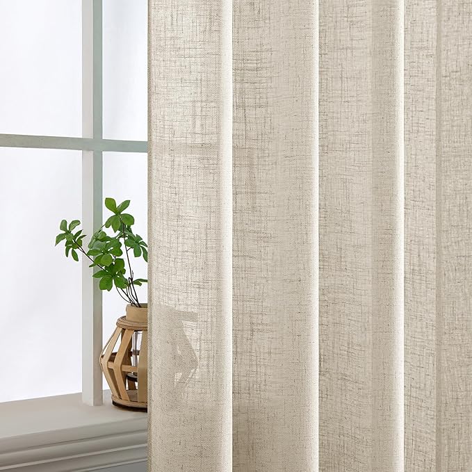 MIULEE Cream Linen Curtains 54 Inch Length 2 Panels - Image 5