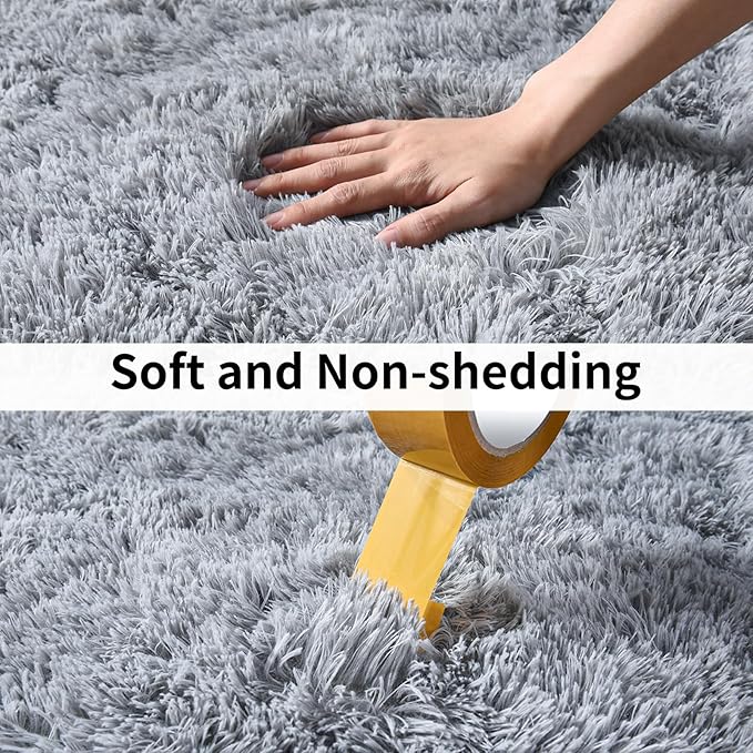 Soft Runner Rugs for Bedroom Hallways, 2 Packs 2x3 Grey Fluffy Shag Throw Area - Image 4