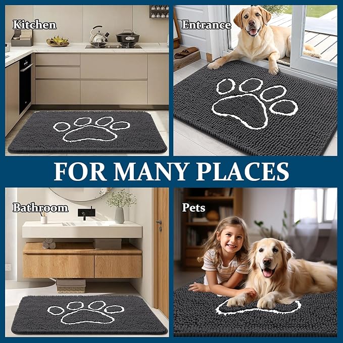OLANLY Dog Door Mat for Muddy Paws 35x24, Paw Print Design, Absorbs Moisture - Image 8