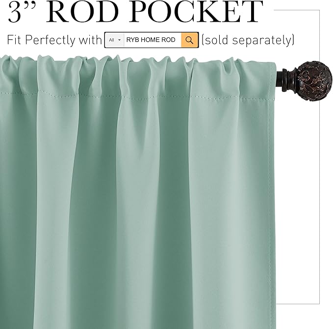 RYB HOME Kitchen Blackout Curtains Over Sink 36 inch Length, Rod Pocket Summer - Image 2