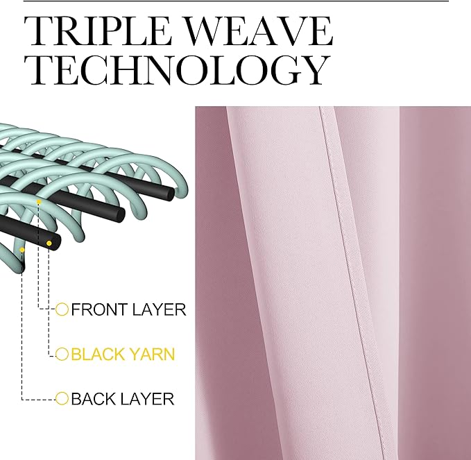 NICETOWN Baby Pink Blackout Curtains 90 inches Length - Image 3