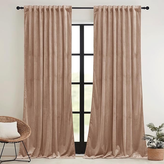RYB HOME Blush Velvet Curtains 96 inches 2 Panels Set, Thermal Insulated - Image 2