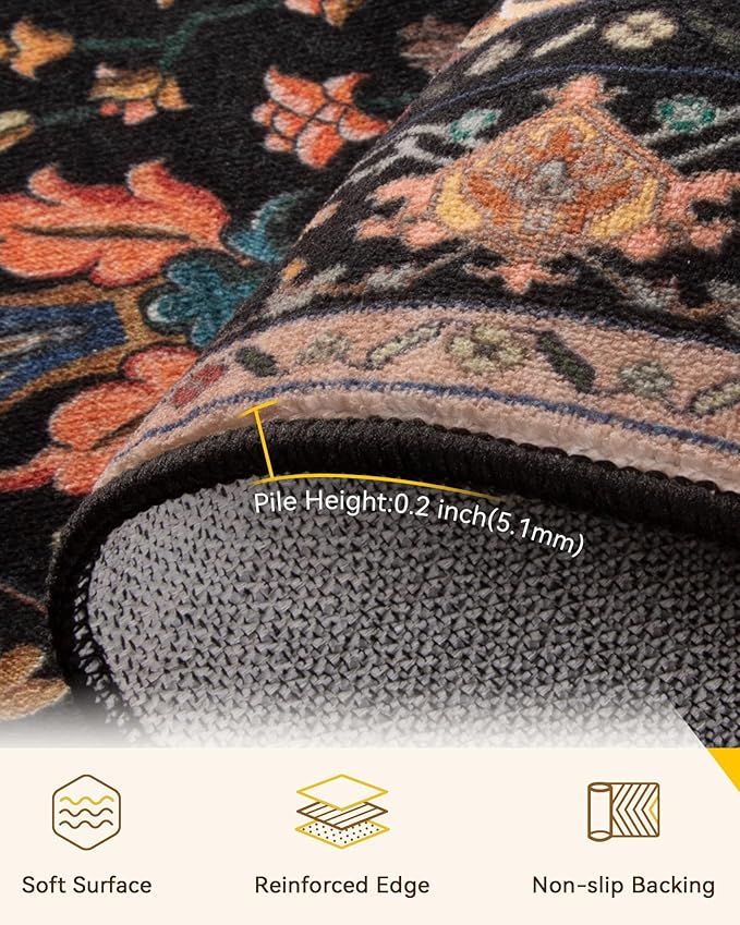 Area Rugs 4'x5' Washable Non-Slip, Floral Vintage Distress Print Pattern - Image 4