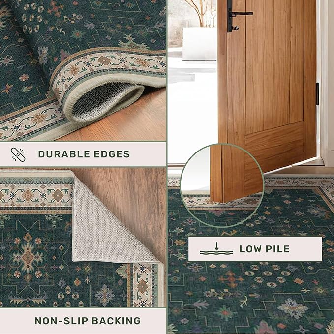 Dark Green Oushak 3x6 Kitchen Rug - Image 5