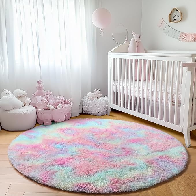ONASAR Rainbow Round Area Rug 4ft, Soft Bedroom Circle Rugs Mats - Image 8