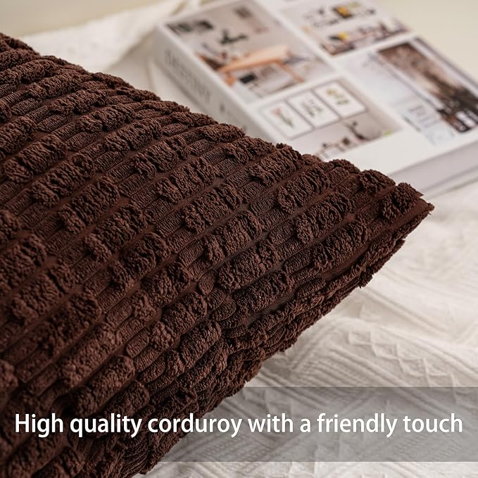 Pack of 2 Corduroy Decorative Throw Pillow Covers 16x16 Inch Soft Striped - Image 2