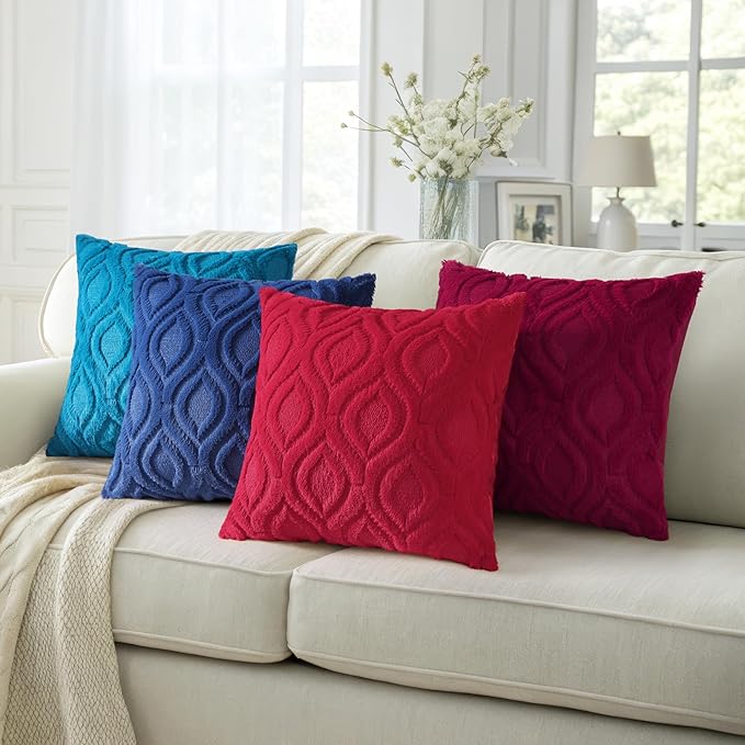 decorUhome Throw Pillow Covers 20x20 Inch Set of 2, Soft Plush Faux Wool Dark - Image 5