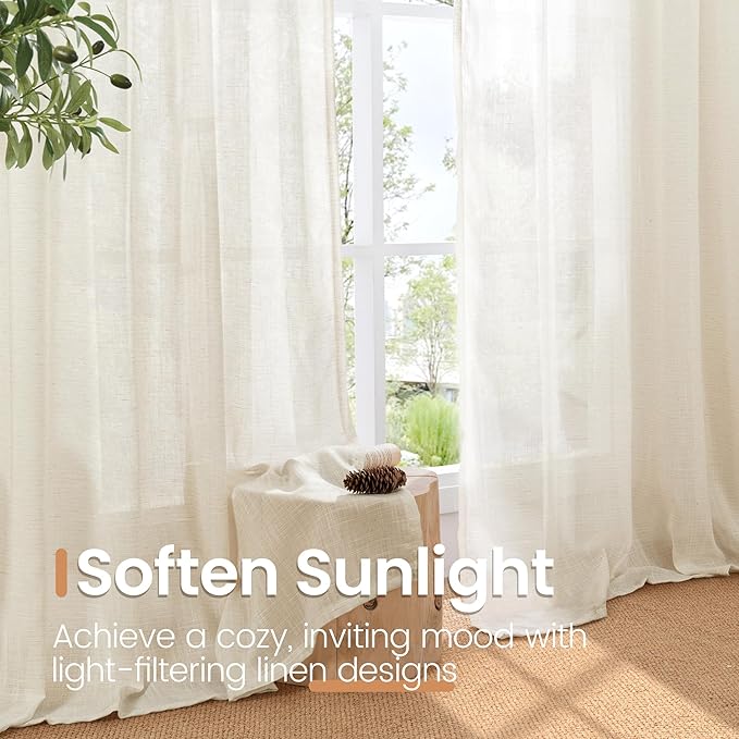 BGment Semi Sheer Linen Curtains 48 Inch Length - Image 5