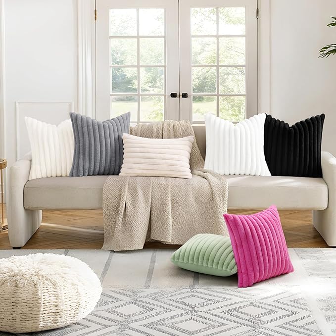 decorUhome Summer Cozy Faux Fur Throw Pillow Covers 24x24 Set of 2 Decorative - Image 7