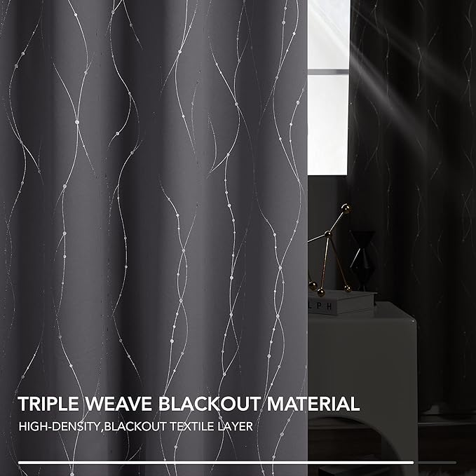 Deconovo Short Curtains Grey, Thermal Insulated Soundproof Drapes, Wave Dots - Image 5