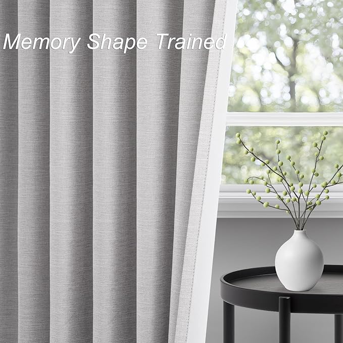 Topfinel 86 Inches Long Custom Blackout Linen Curtains Grey Beige Pinch Pleated - Image 3