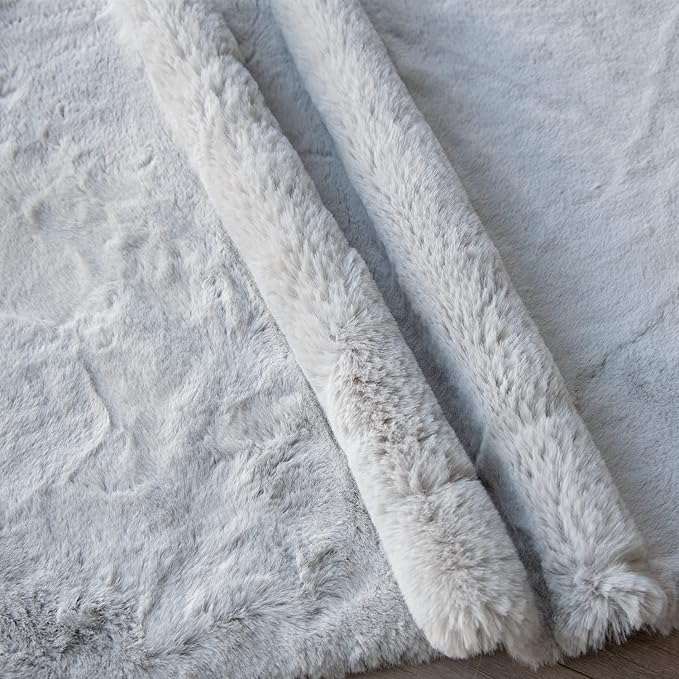 ORINOVA Grey Washable Fluffy Round Rugs 6ft Faux Bunny Fur Rugs - Image 9