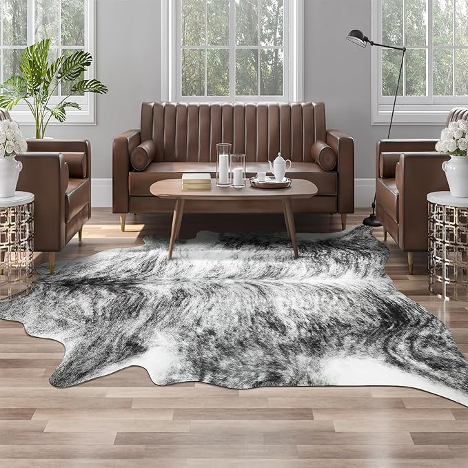 AROGAN Western Decor Faux Fur Cowhide Rug, 6.2 x 5.2 Feet Premium Animal Skin by AROGANAREARUG