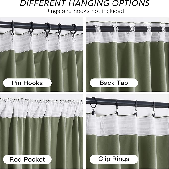 RYB HOME Sage Green Velvet Curtains 108 inch, Room Darkening Super Soft Velvet - Image 4