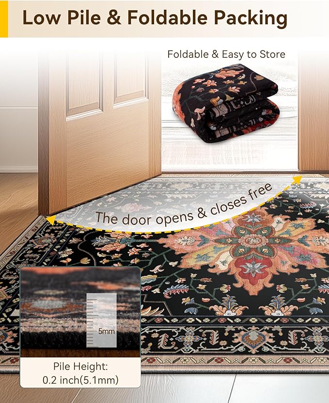 Area Rugs 4'x6' Washable Non-Slip, Floral Vintage Distress Print Pattern - Image 6