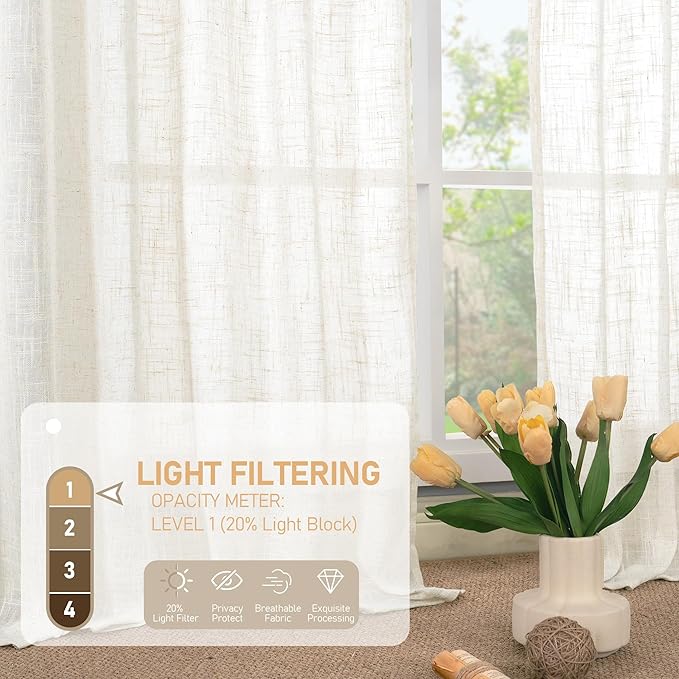 LAMIT 60 Inch Length Window Linen Curtains, Light Filtering Panels Back Tab and - Image 4
