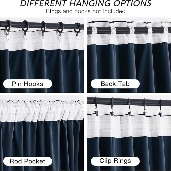 RYB HOME Navy Blue Velvet Curtains 84 inches- Velevt Blackout Curtains - Image 3