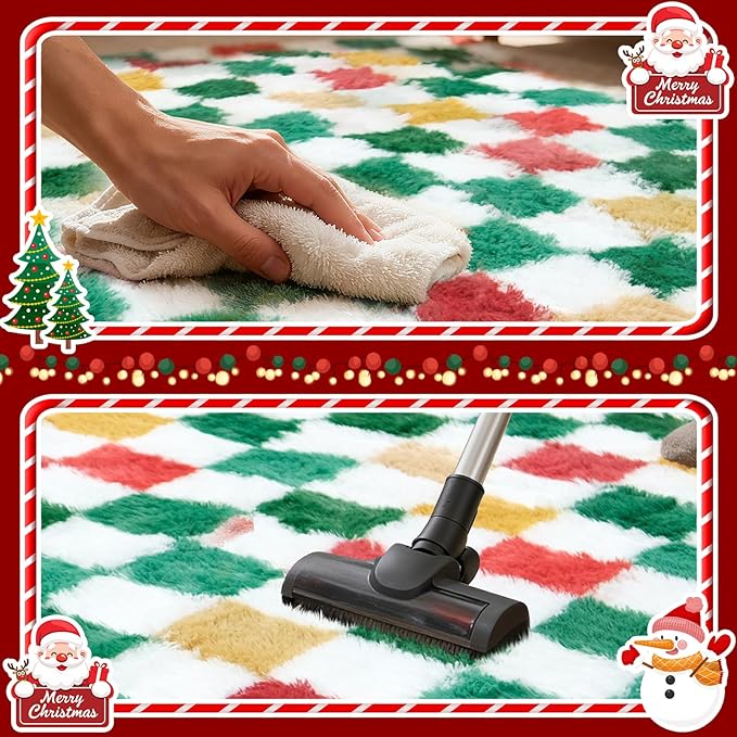 Christmas Area Rug 6x9 for Bedroom Living Room, Checkered Shag Rug Fuzzy Shaggy - Image 7