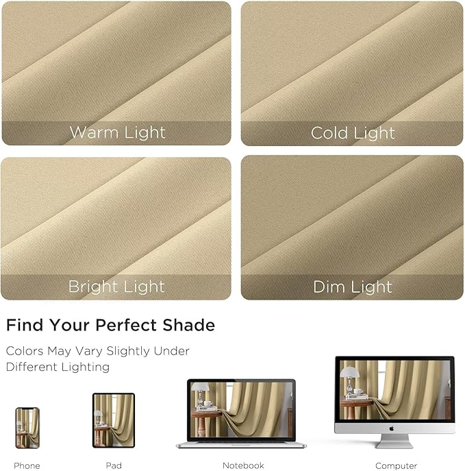 CUCRAF Beige Blackout Curtains 72 inch Length 2 Panels Set, Rod Pocket Room - Image 4