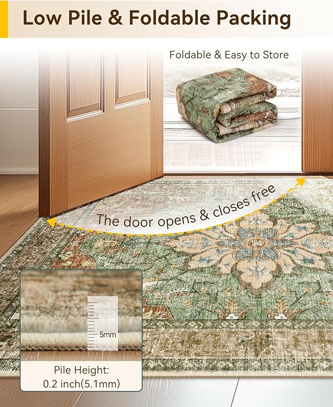 Area Rugs 4'x6' Washable Non-Slip, Floral Vintage Distress Print Pattern - Image 4