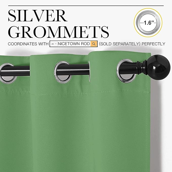 NICETOWN Froest Green Blackout Curtains 40 inches Length - Image 2