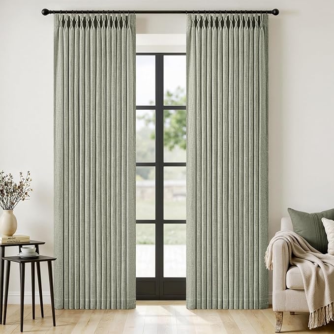 MIULEE Pinch Pleated Thick Linen Curtains 84 Inches Long 2 Panels by MIULEE