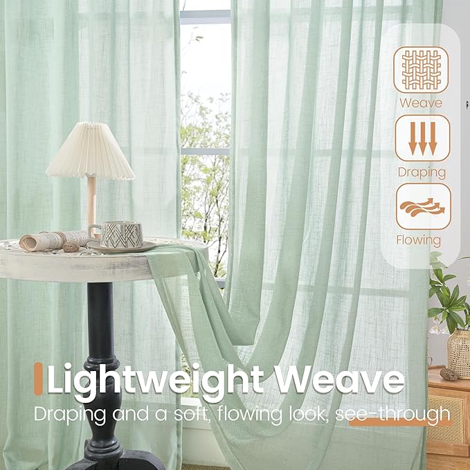 BGment Light Green Linen Curtains 45 Inch Length - Image 4