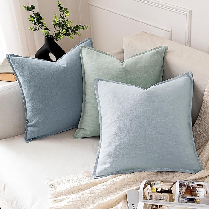 MIULEE Decorative Linen Euro Sham Pillow Covers 22x22 Inch Blue Grey Boho - Image 4