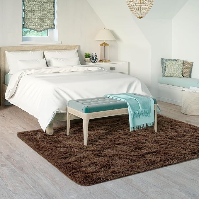 Goideal Fluffy Rug for Bedroom Living Room, 4x6 Brown Area Rugs, Faux Fur Shag - Image 3