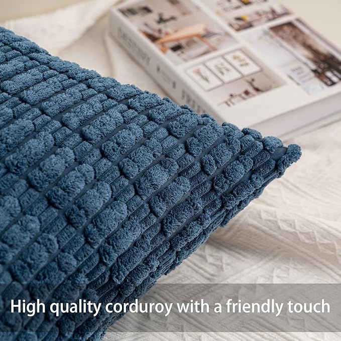Pack of 2 Corduroy Decorative Throw Pillow Covers 12x20 Inch Soft Striped - Image 2