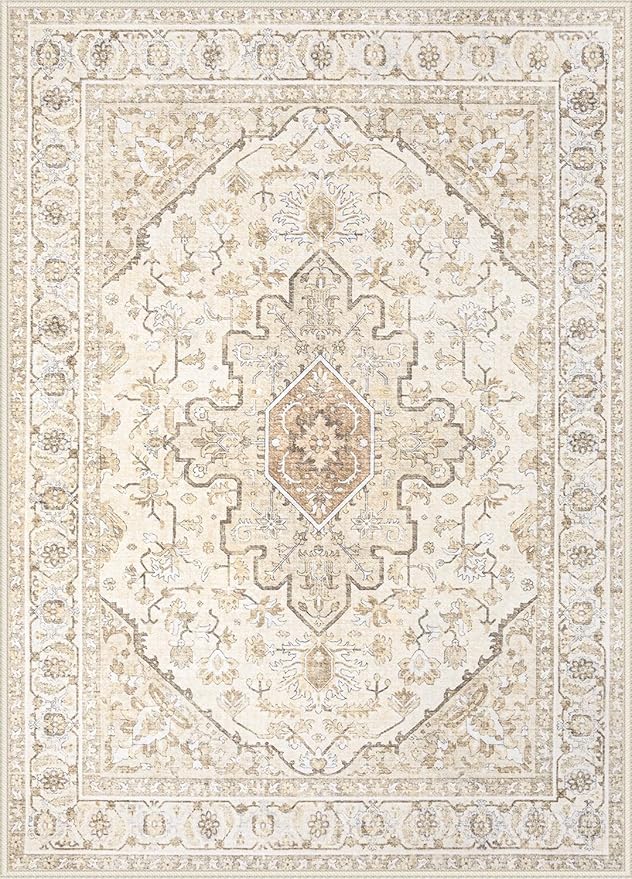 Area Rugs 9x12 Vintage Rug: Large Washable Living Room Rug Retro Medallion - Image 8