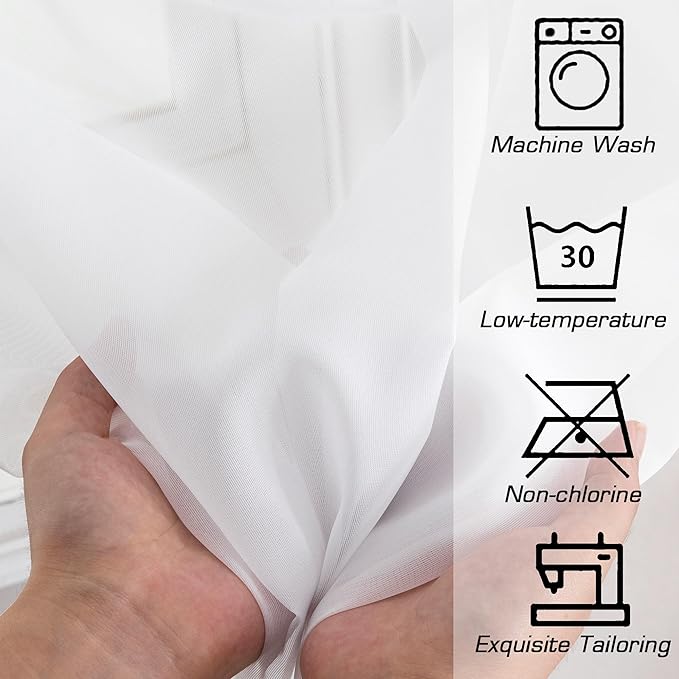 Simplebrand Sheer White Curtains 96 Inches Long, Light Filtering Rod Pocket - Image 9