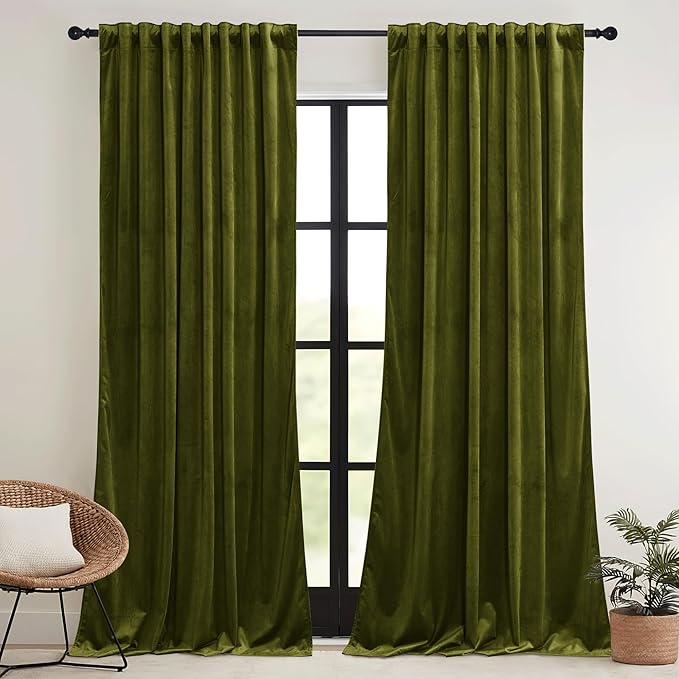 RYB HOME Green Velvet Curtains 72 inches - Image 2