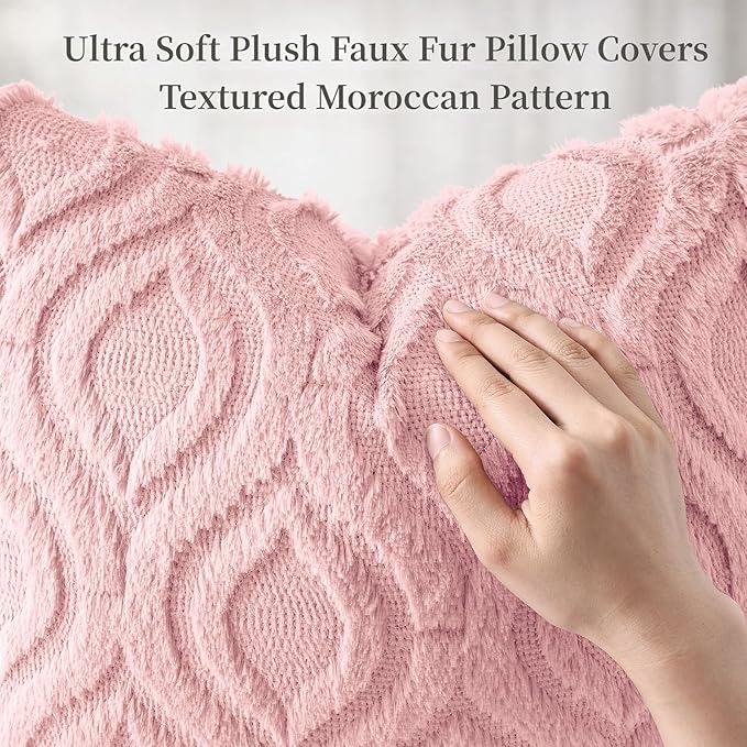 decorUhome Throw Pillow Covers 22x22 Inch Set of 2, Soft Plush Faux Wool Pink - Image 6