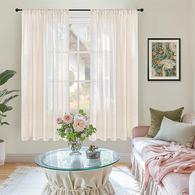 BGment Beige Linen Curtains 63 Inch Length - Image 2