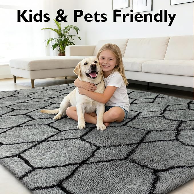 Shag Area Rug for Bedroom 5x8, Fluffy Area Rugs for Living Room, Geometric Soft - Image 6