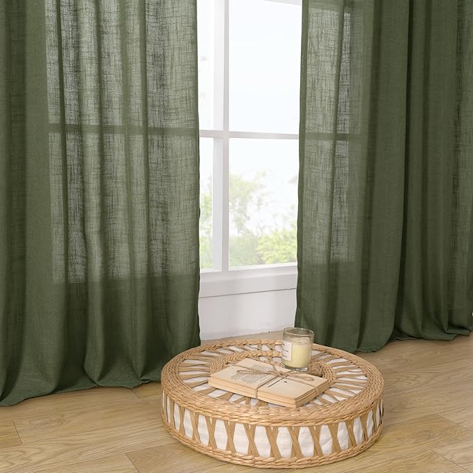 LAMIT Semi Sheer Window Linen Curtains 54 Inch Length, Light Filtering Panels - Image 9