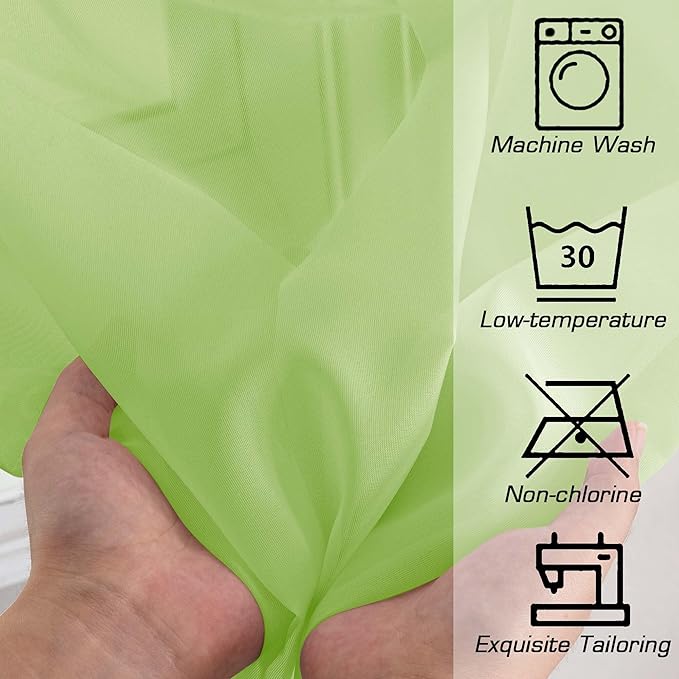 OWENIE Sheer Lime Curtains for Bedroom Living Room 63 Inch Length 2 Panels Set - Image 5