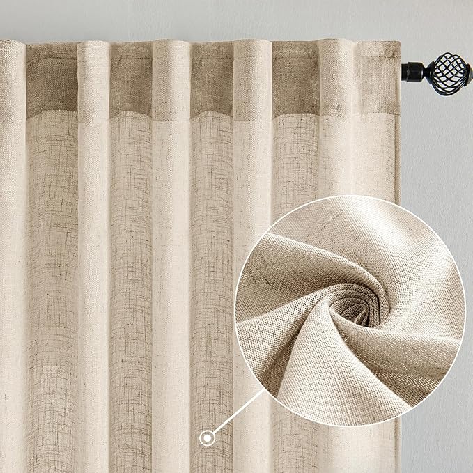 MIULEE Light Taupe Linen Curtains 72 Inch Length 2 Panels - Image 2
