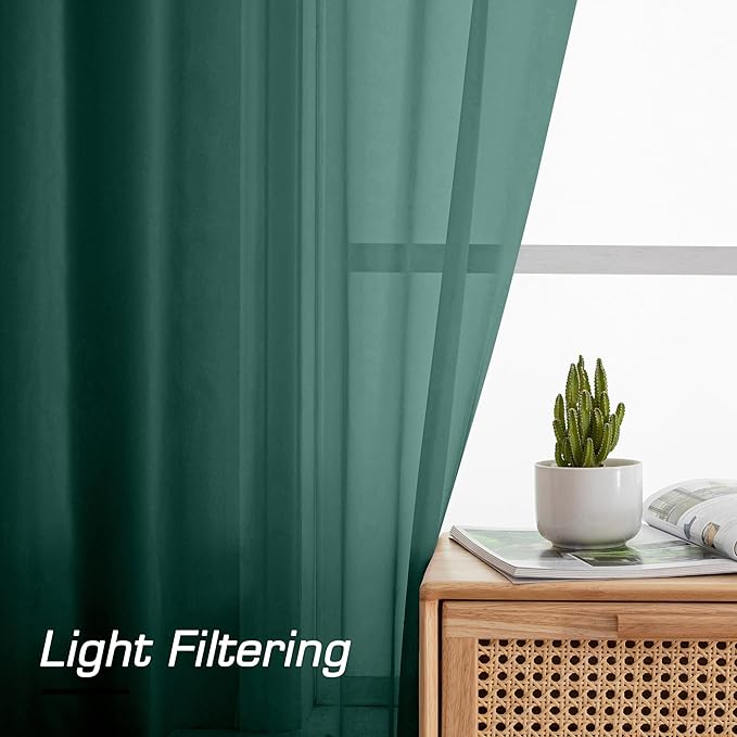 Aiyufeng Hunter Green Sheer Curtain Drapes 84 Inch Length 2 Panels - Image 7