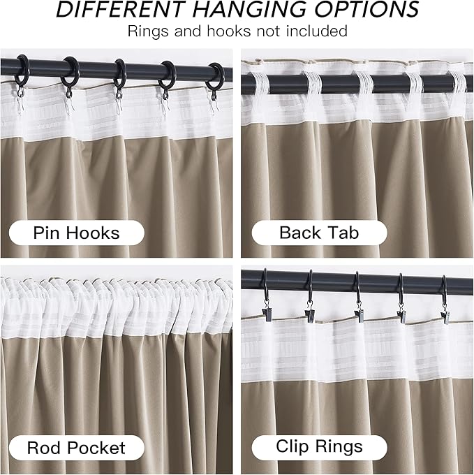 RYB HOME Camel Beige Velvet Curtains 72 inches Length - Image 2