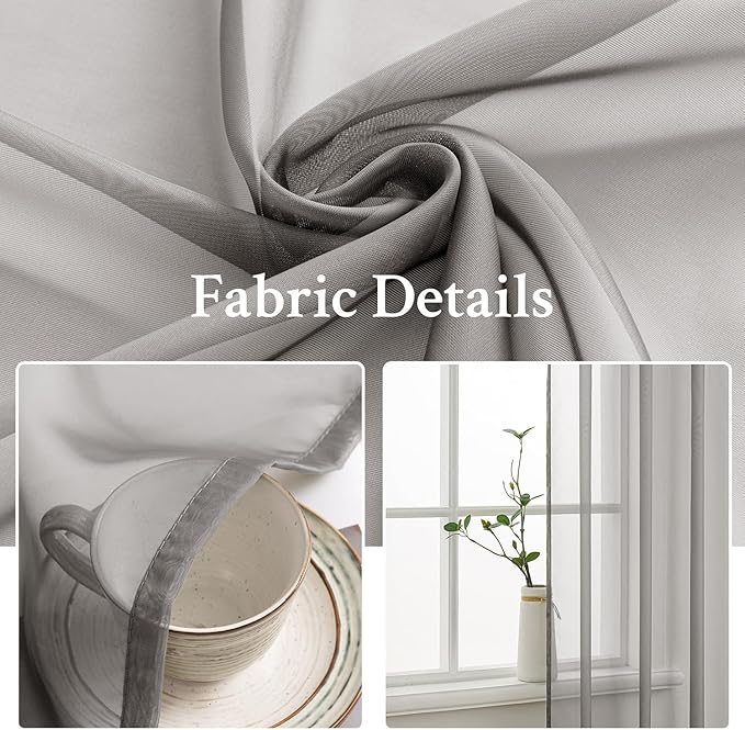 MIULEE 2 Panels Solid Color Sheer Window Curtains Elegant Window Voile - Image 3