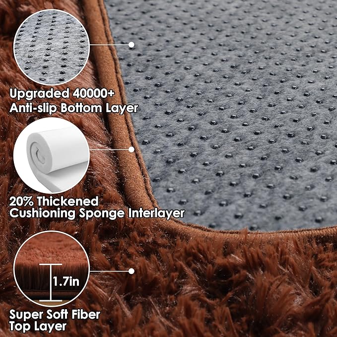 ONASAR Brown 8x10 Area Rugs for Living Room, Large Fluffy Shag Bedroom Rug - Image 3