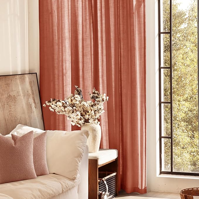 144 inch Linen Terracotta Curtains 2 Panels - Image 6